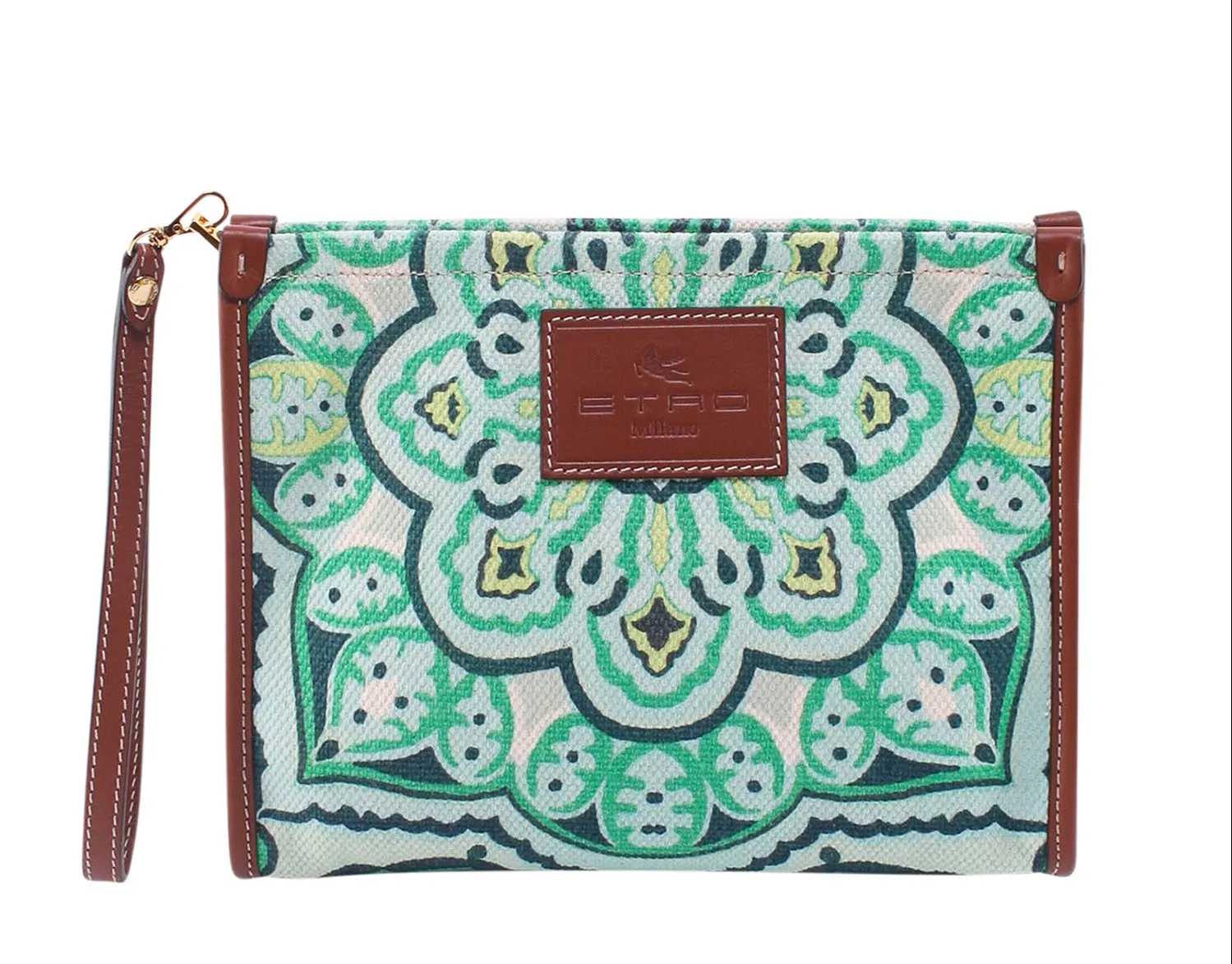 Etro Paisley Printed Logo Patch Clutch Bag