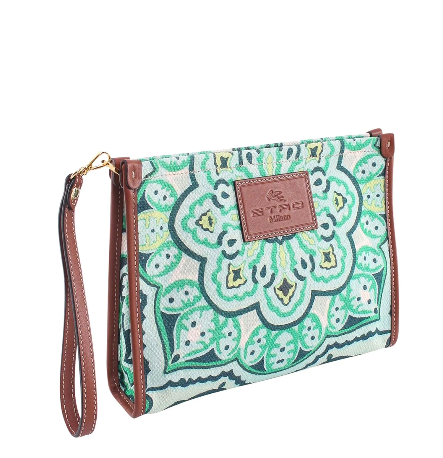 Etro Paisley Printed Logo Patch Clutch Bag