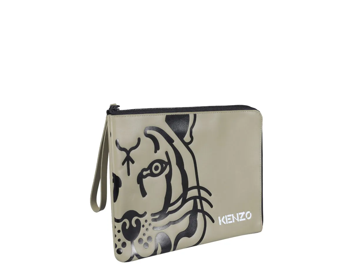Kenzo Logo Printed Zip-Up Clutch Bag