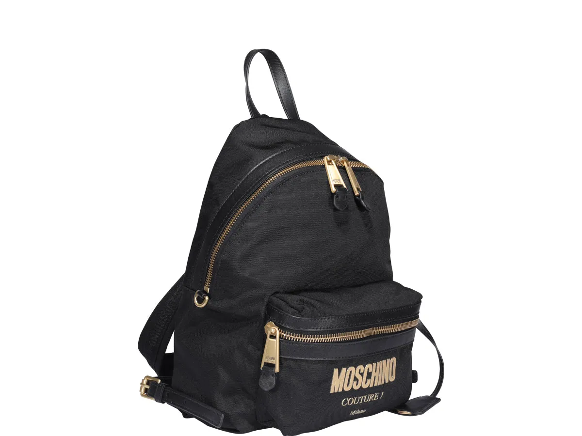 Moschino Logo Plaque Zipped Backpack