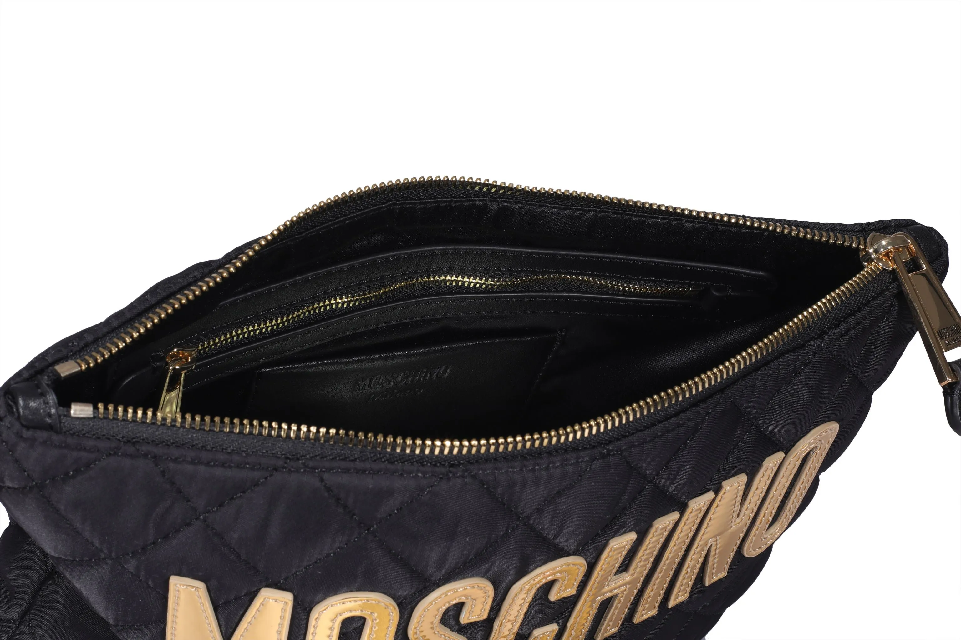 Moschino Logo Quilted Clutch Bag