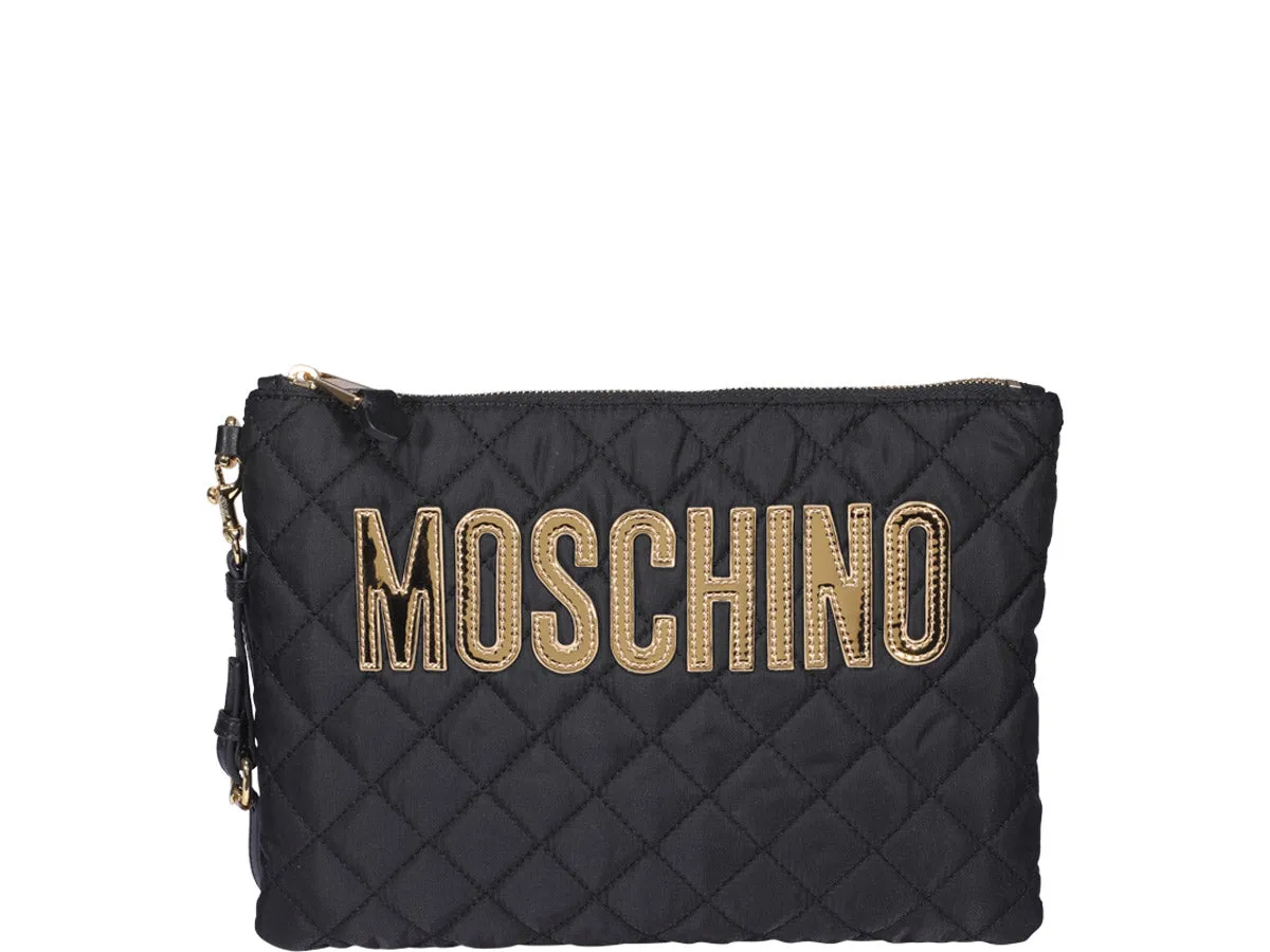 Moschino Logo Quilted Clutch Bag