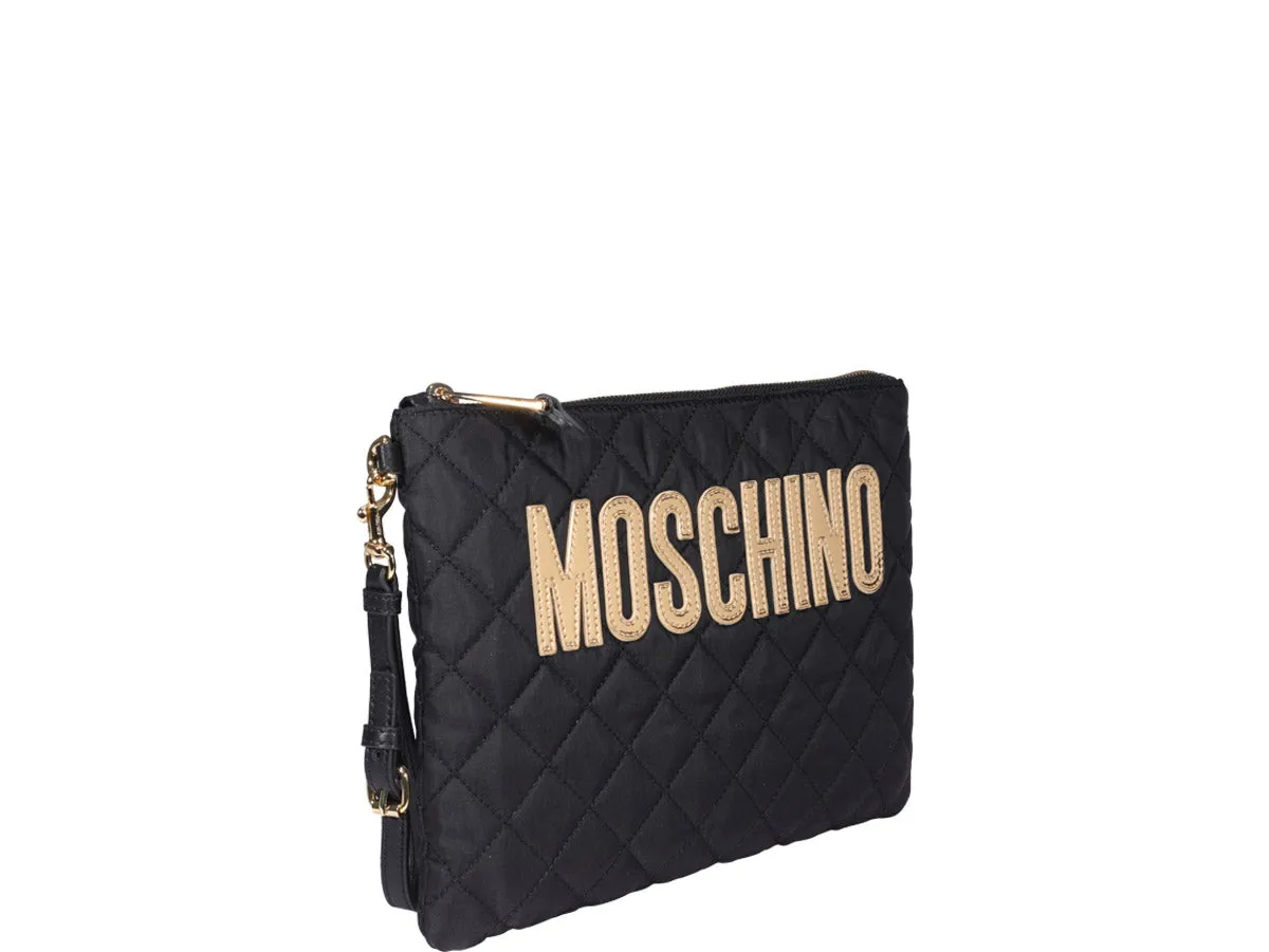 Moschino Logo Quilted Clutch Bag